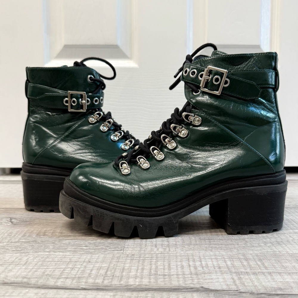 Green Jeffrey Campbell Czech chunky heeled combat boots